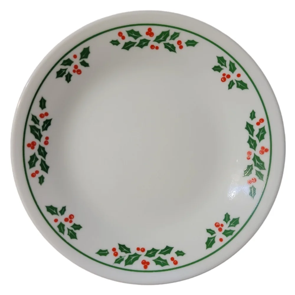 1 Vtg Winter Holly (Green Band, Corelle) CORNING Christmas Bread & Butter Plate